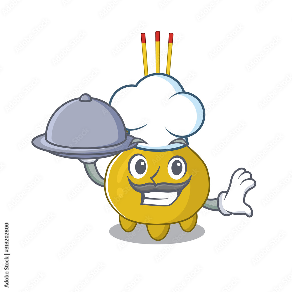 Sticker cartoon design of chinese incense as a Chef having food on tray