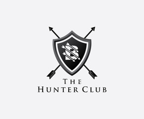 B Hunter Club Logo, B Letter Shield Letter Logo Icon. 