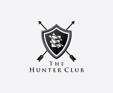 E Hunter Club Logo, E Letter Shield Letter Logo Icon. 