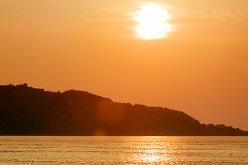 Landscape of paradise tropical island, sunset shot. Summer vacation background.