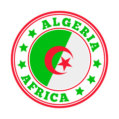 Algeria sign with round country logo and flag. Vector illustration.