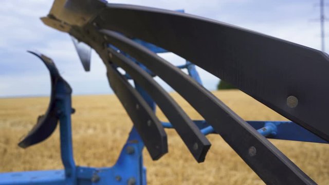 4K Ploughshare for plough field in agriculture area. Preparation for  new harvest, steady shot