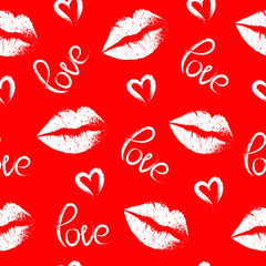lips print with love lettering seamless backround.