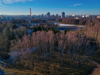 Fototapeta premium Aerial view of Minsk, Belarus in winter