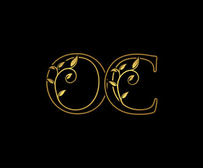 Golden O, C and OC Luxury Logo Icon, Classy Letter Logo Design.