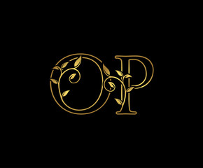 Golden O, P and OP Luxury Logo Icon, Classy Letter Logo Design.