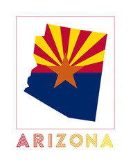 Arizona Logo. Map of Arizona with us state name and flag. Modern vector illustration.
