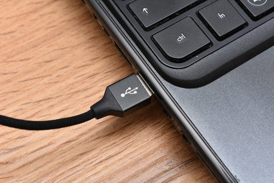 Connected USB cable in a laptop