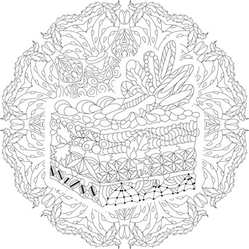 Decorative cake pattern on a patterned round substrate