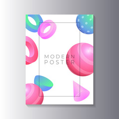 Modern Poster Template with 3d geometric shapes in trendy gradient color