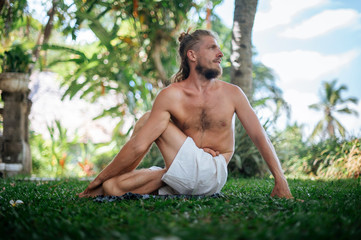 Man practice Yoga practice and meditation outdoor