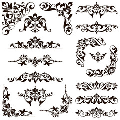 Ornamental design lace borders and corners Vector set art deco floral ornaments elements