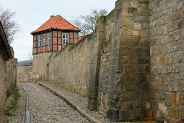 Fototapeta na wymiar Street of historic old town of Quedlinburg