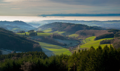 Fototapeta na wymiar Blick vom Hünersedelturm in Freiamt in die Rheinebene und den Schwarzwald