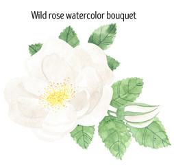 Wild rose watercolor bouquet white rose white flower wedding