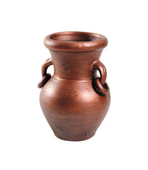 Painted clay amphora. Isolated on white background.