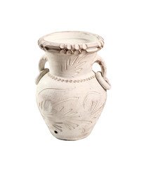 Painted clay amphora. Isolated on white background.