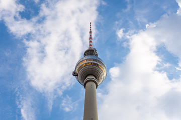 The Berliner Fernsehturm (Berlin TV Tower) with clouds background