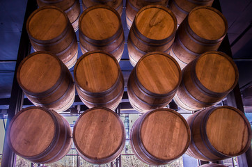 Wooden barrels with wine.