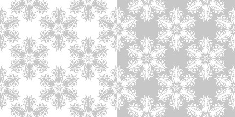 Floral seamless patterns. Gray and white backgrounds compilation