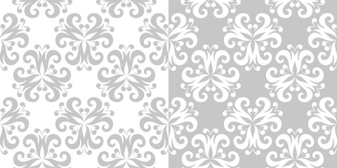 Floral seamless set of patterns. Gray and white backgrounds