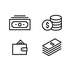 Money icon set simple outline flat symbols illustration
