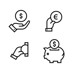 Money icon set simple outline flat symbols illustration