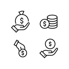 Money icon set simple outline flat symbols illustration