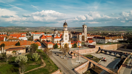 Drone shot of The Citadel Alba-Carolina with star-shaped fortress located in Alba Iulia . One of...