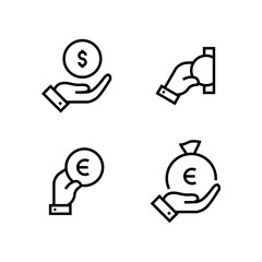 Money icon set simple outline flat symbols illustration