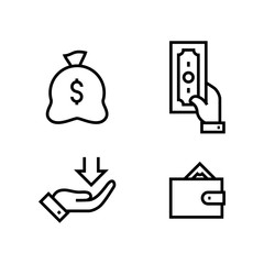 Money icon set simple outline flat symbols illustration