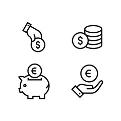 Money icon set simple outline flat symbols illustration