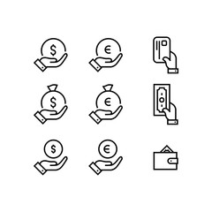 Money icon set simple outline flat symbols illustration