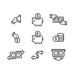 Money icon set simple outline flat symbols illustration