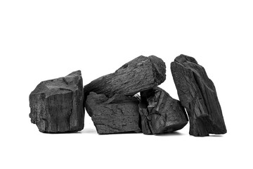 Natural wooden charcoal, Traditional or hard wood charcoal isolated on white background.