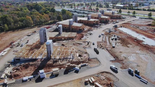 Aerial view of apartment complex under construction