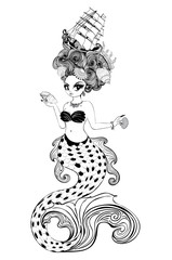 Fototapeta premium Mermaid with rococo hair