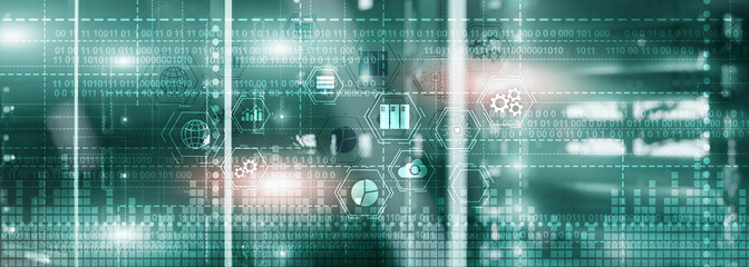 Binary code. ICT - information and telecommunication technology and IOT - internet of things concepts.