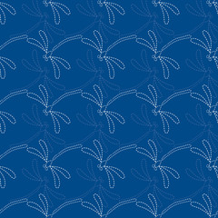 Seamless vector pattern background with dragonflies in japanese embroidery style. 