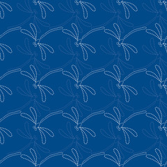 Seamless vector pattern background with dragonflies in japanese embroidery style. 