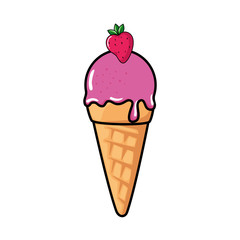 delicious ice cream with strawberry pop art style icon