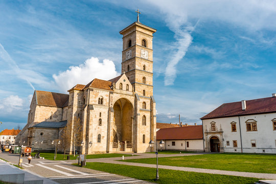The Citadel Alba-Carolina with star-shaped fortress located in Alba Iulia . One of the most famous places of the country in the evening during Spring season locate in Alba Iulia, Romania