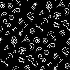 Seamless pattern with ancient runes on a black background. Vector illustration for wrapping paper, background for your design..