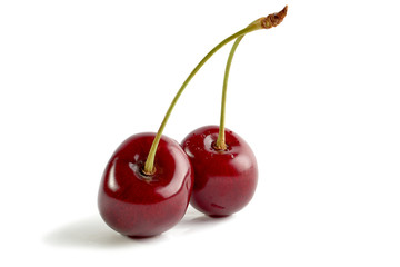 Cherry berries close up on a white background