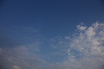 Fototapeta na wymiar Moon in blue sky with white clouds