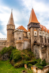 Fototapeta na wymiar Corvin Castle . Also known as Hunyadi Castle or Hunedoara Castle is a Gothic-Renaissance castle . One of the most beautiful and classical castle in the country , Hunedoara , Romania