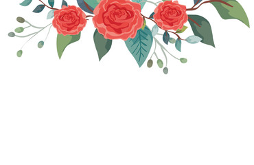 cute roses with branches and leafs isolated icon