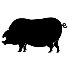 Silhouette of the pig isolated on white background. Design element for logo, label, badge, sign. Vector illustration