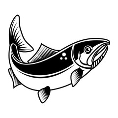 Illustration of the salmon fish isolated on white background. Design element for logo, label, badge, sign.