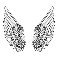 illustration of wings in tattoo style isolated on white background. Design element for logo, label, badge, sign.
